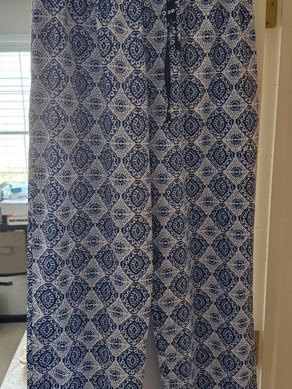 Young LA Blue and White Patterned Wide-Leg Pants